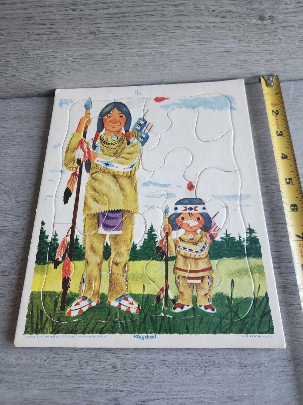 Vtg Playskool Golden Press Tray Puzzle Two Indians Father 80-6A Complete USA